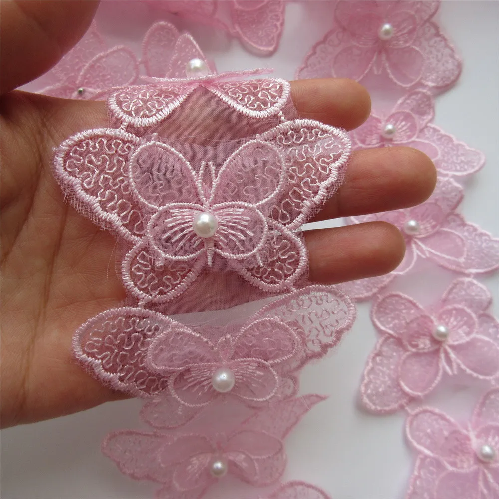 White Organza Trim w/ Butterfly Appliques Basket - Pink Princess