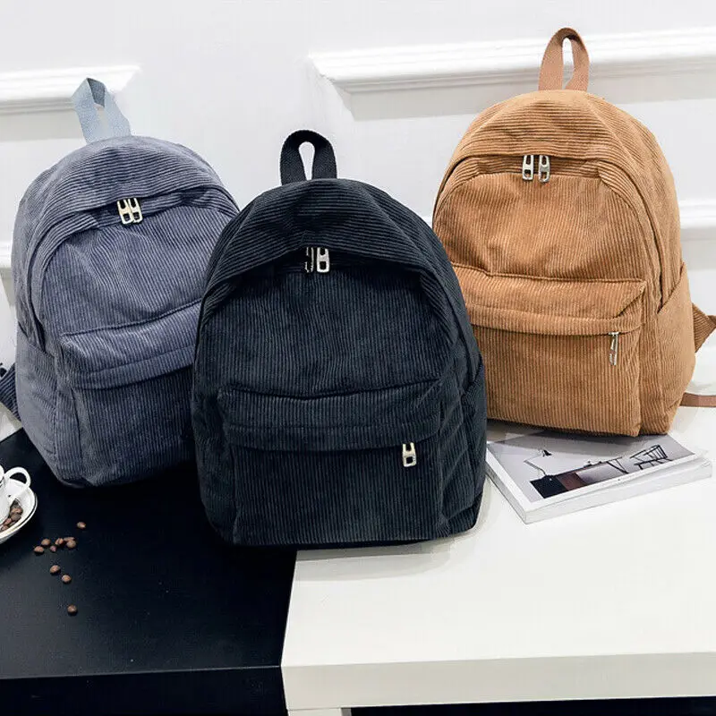Mini mochila de pana para mujer y niña, bolso escolar de viaje con cremallera