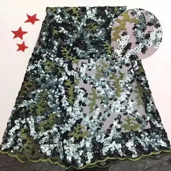 

2019 Green Luxury Fabric High Quality African Lace Fabric Handmade with sequins Lace Fabric Nigerian Bridal Wedding Dress CJB003