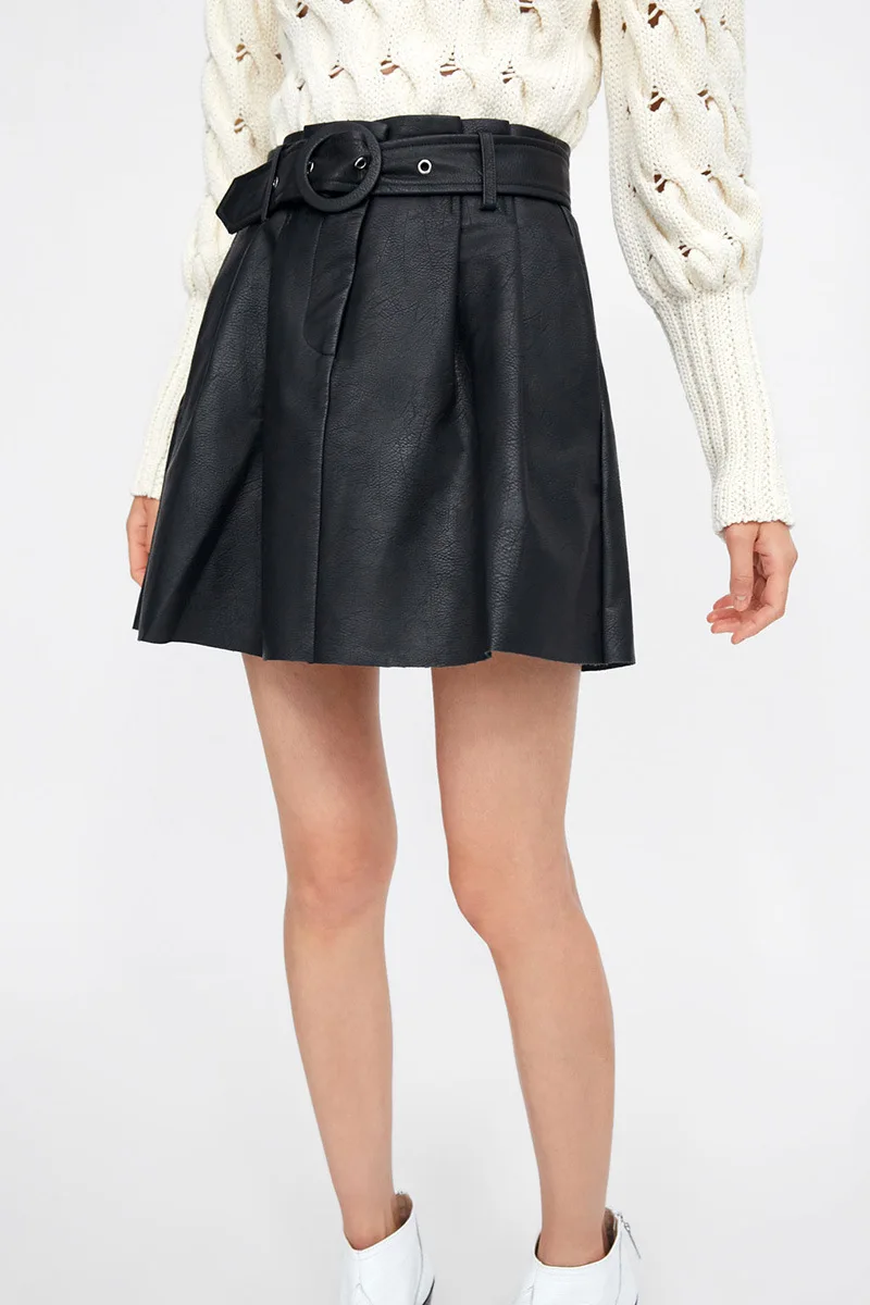 

Overplus of Goods Exported to Europe And US 2019 Spring New Style Women's Black Series Belt Versatile Skirt Pu Short Skirt