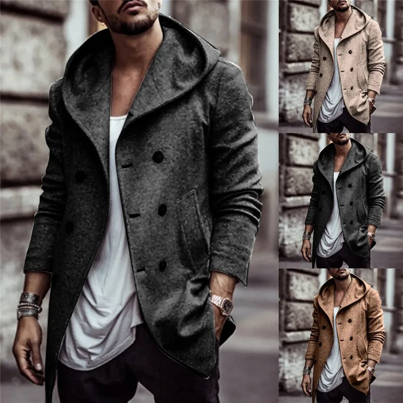 Мужская новая зимняя стильная модная шапка и шерстяное пальто, удобное теплое пальто#4n06