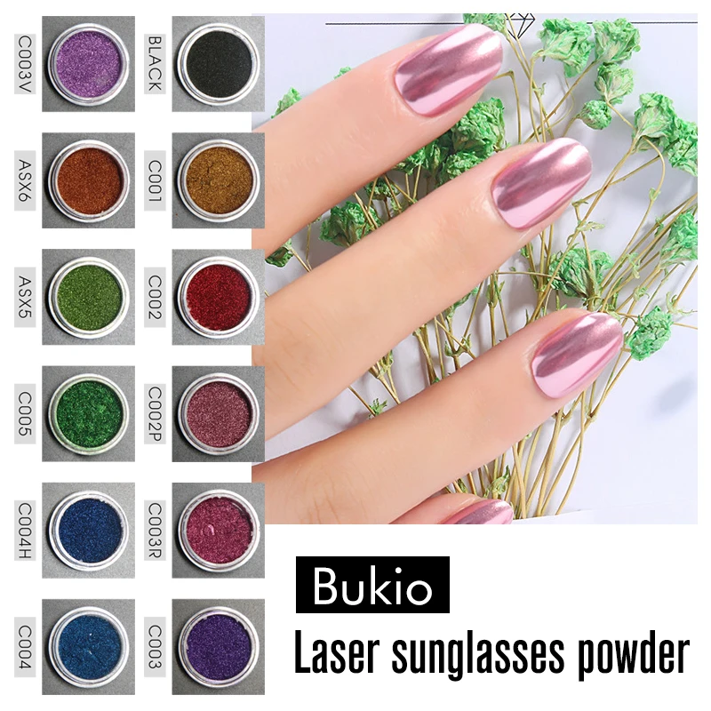 

Bukio Mirror Laser Nail Art Decorations Glitter Chrome Pigment Shell Dazzling 1g DIY Salon Micro Holographic Shimmer Powder