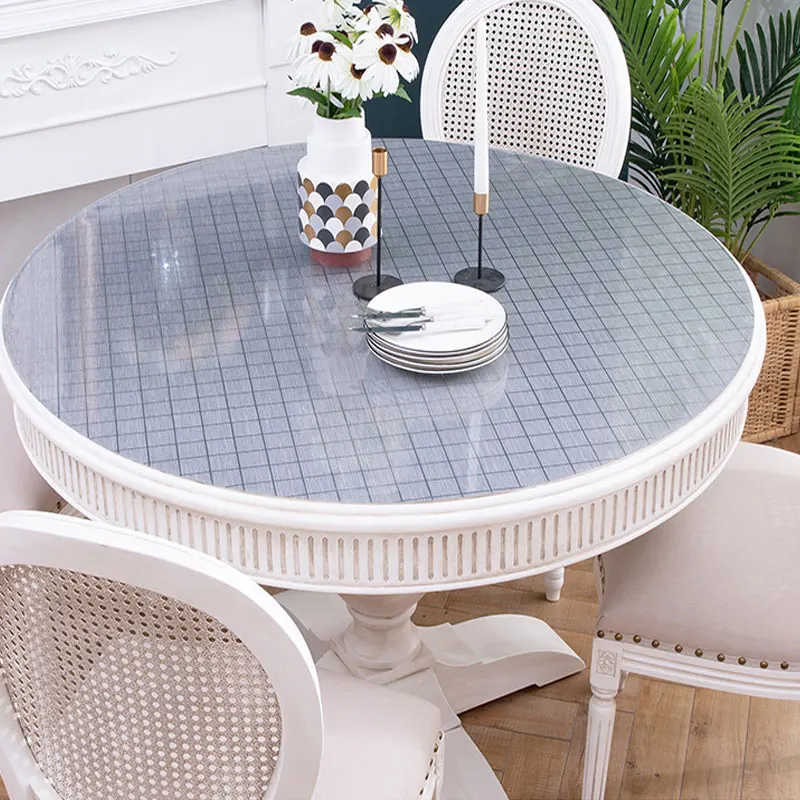 

HAZY PVC Tablecloth Waterproof Round Table Cover Dining Table Mat Protect the Desktop Soft Cloth Lattice Table Cloths