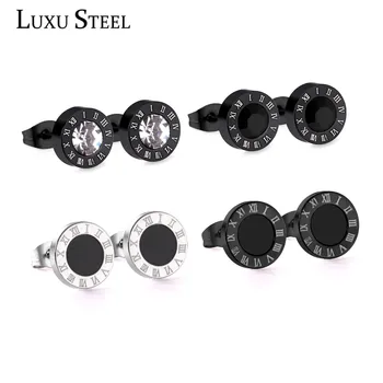 

LUXUSTEEL Geometric Earrings 4Pairs Sets Roman Number Round Stud Earring Fashion Jewelry Party New 2020 Push Back Jewelry Brinc