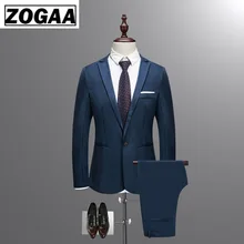 ZOGAA, мужские классические пиджаки из 2 предметов, деловые костюмы, блейзер+ брюки, комплекты, весна-осень, мужские комплекты для свадебной вечеринки