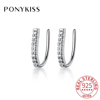 

PONYKISS Classic S925 Sterling Silver Zircon Minimlist Clip Earrings for Women Delicate Elegant Accessory girls Party Gift
