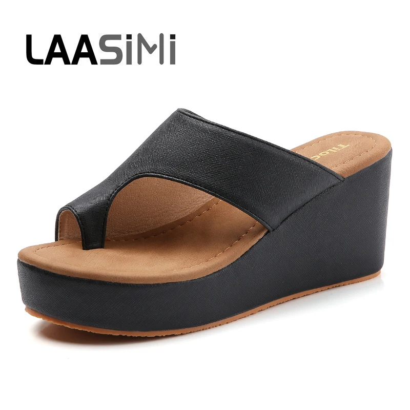 Шлепанцы LAASIMI женские на танкетке повседневные сандалии платформе без застежки