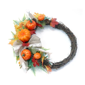 

New Autumn Pumpkin Flower Wreath Harvest Artificial Door Decoration Festival Halloween Door Decorations Wreath Front