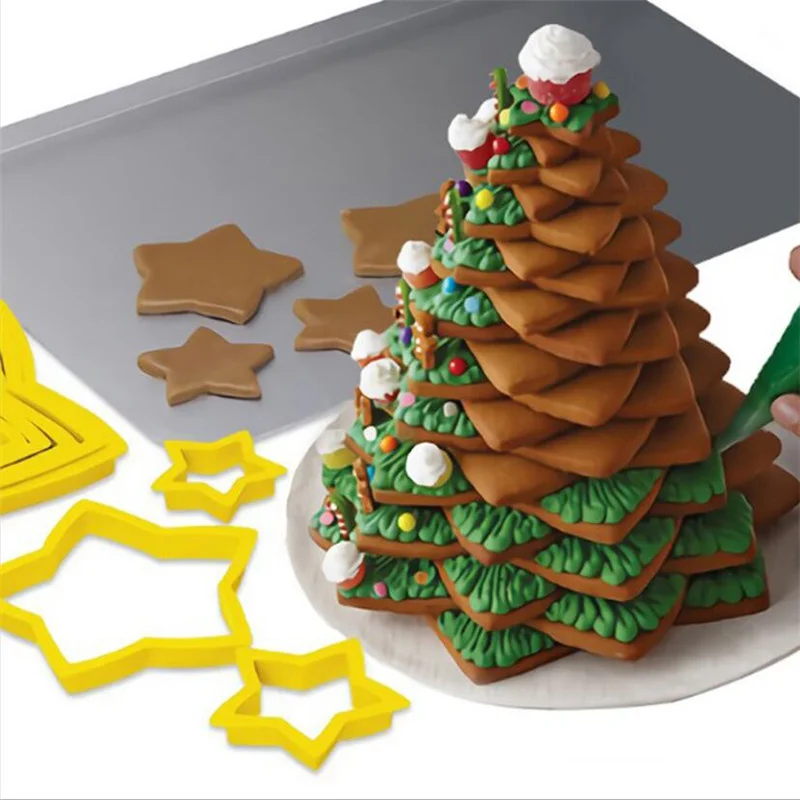 Stainless Steel Christmas Cookie Cutters Set Mold Gingerbread House Biscoito Biscuit Mould Xmas Tree Baking Accessories