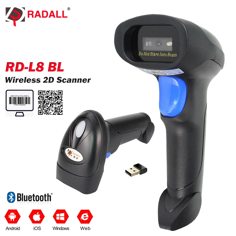 Портативный сканер штрих-кодов RADALL с Bluetooth проводом/беспроводной считыватель штрих-кодов 2D/1D Поддержка Android/iOS Win/Mac POS инвентарь - изображение