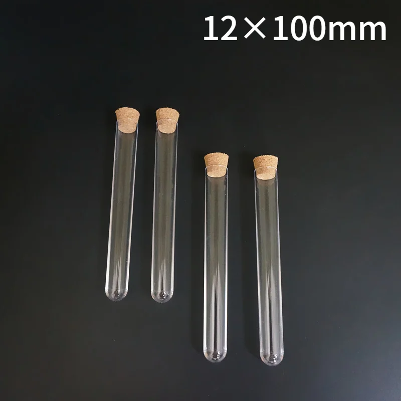 20pcs/lot 12x100mm Transparent Plastic Round Bottom Test Tube With Cork