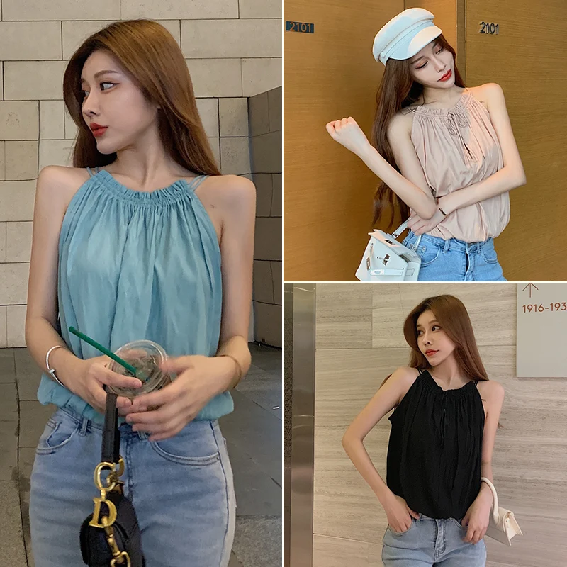 Size S-2XL Women Halter Neck Loose Soft Camis Tops Female Off-shoulder Sexy Laced Casual Solid Tees Tanks Tops Camisole Woman
