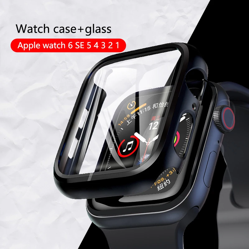 Screen Protector For apple Watch 44mm 40mm iWatch 6 5 4 3 42mm 38mm Tempered Glass+cover bumper for watch case Accessories | Наручные
