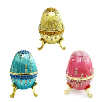 

Pink Faberge-Egg Hand Painted Jewelry Trinket Box Gift for Easter Day Home Decor 83XF