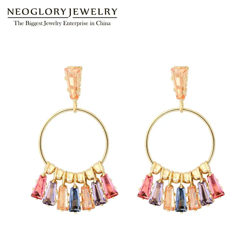 

Neoglory Jewelry 2019 Fashion Colorful Cubic Zircon Dangle Earrings for Women 2019 Statement Beads Drop Earrings For Party