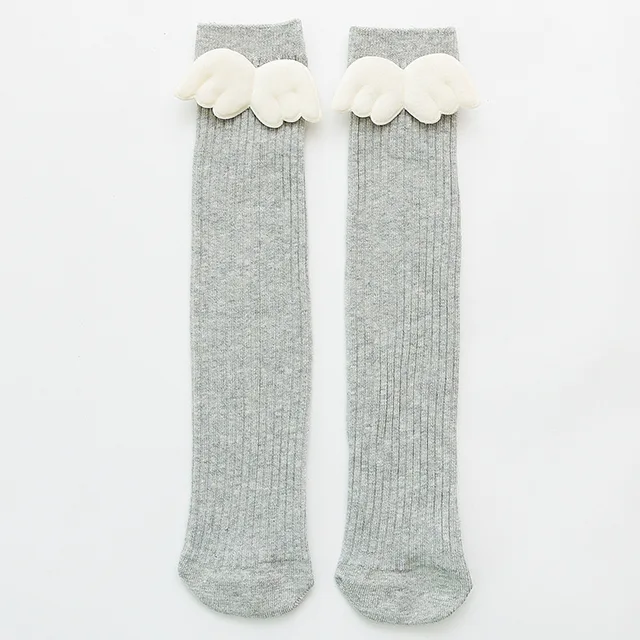 New Baby Girls Socks Angel Wing Toddlers Girl Long Soft Cotton Children Sock Solid Kids 0-8 Years Knee High Socks Light Grey