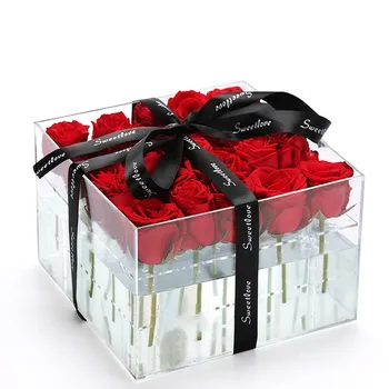 

Packaging Rose Flower Box Extra Large Clear Acrylic with Cover Romantic Flowers Fresh-Keep Valentines Day Gift Box #3D11