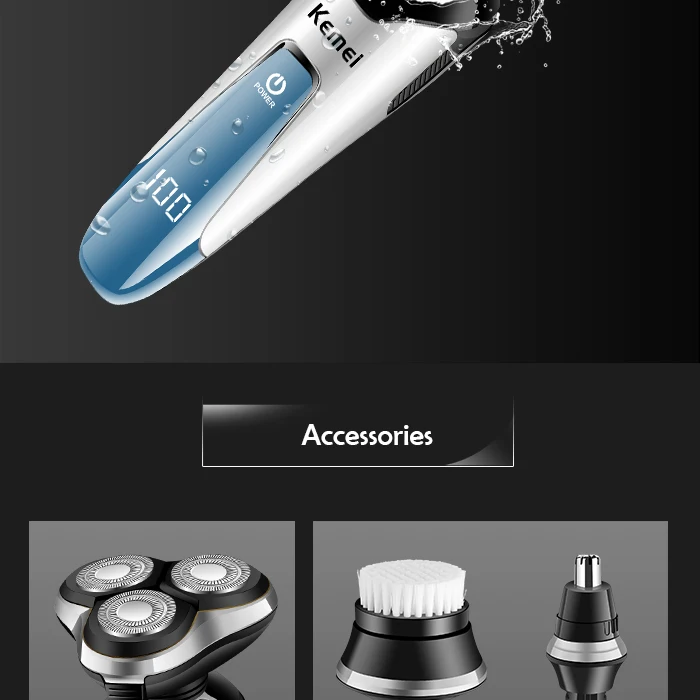 Máquina de Barbear dos Homens Barbeador à Prova Cuidados com o Rosto Kemei Barbeador Elétrico Nariz Trimmer Recarregável Flutuante Barba Dwaterproof Água 100-240v 3d 8 barba barbeador à prova dwaterproof água cuidados com o rosto