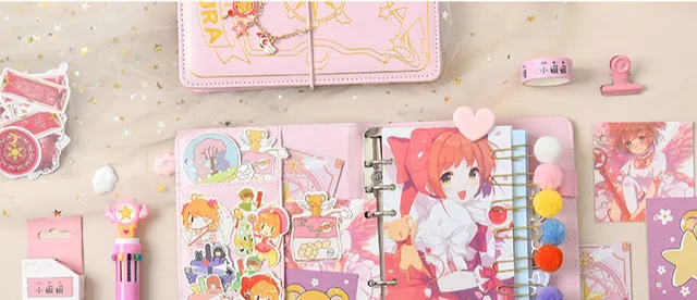 かわいいピンクのさくらアニメルーズリーフ日記ノートブック