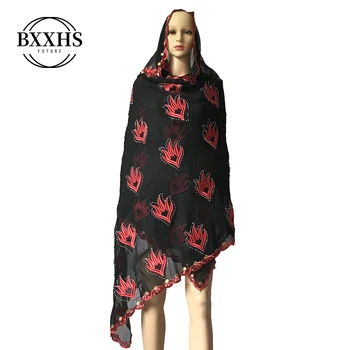 

African scarf, 2019 new Muslim embroidered women's cotton scarf, beautiful and economical，cotton big lady scarf for shawls
