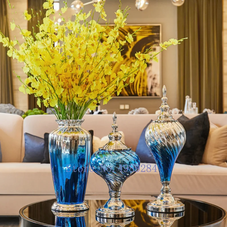 Nordic Creative glass Silver vase Modern home Flower arrangement Decoration ornaments flowers vases home decoration accessories