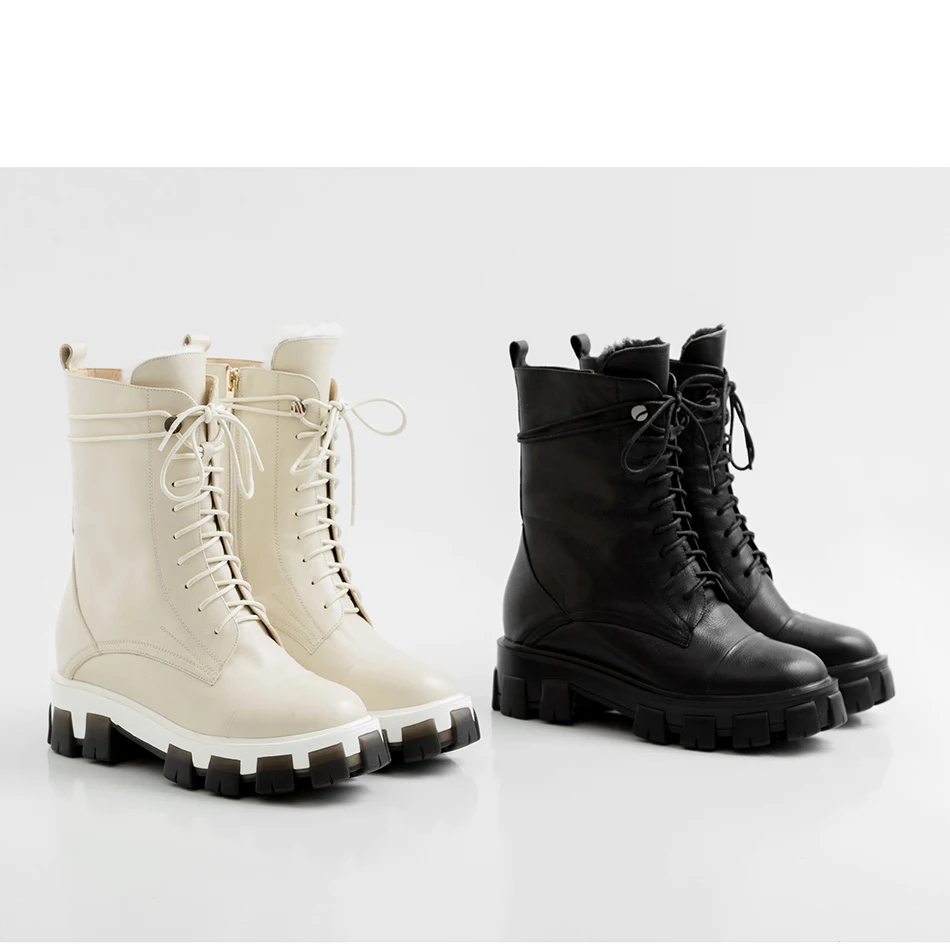 Plus Size 34-43 Genuine Leather Shearling Wool Fur Lined Women Ankle Winter Boots Women Shoes Short Snow Boots Warm Martin Boots