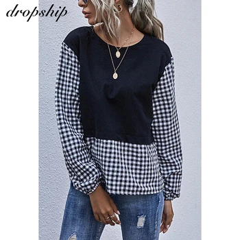 

New Style For Autumn And Winter In Europe Cross-Border Women's Self-Priming Stripe Panel Long-Sleeve Pullover Knitting Shirt