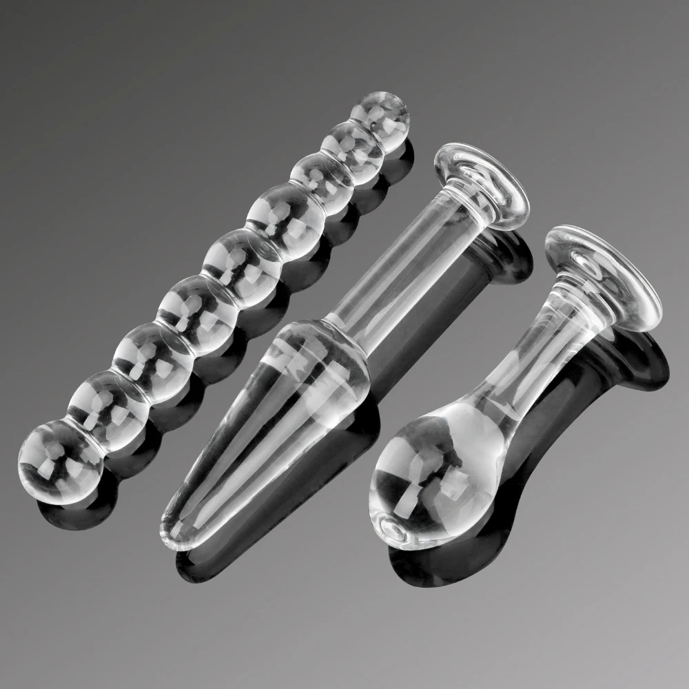IKOKY 3 pezzi di spina anale in vetro di cristallo dildo massaggiatore della prostata perline trasparenti stimolazione del sedere giocattoli sessuali per donne uomini_voghion.com