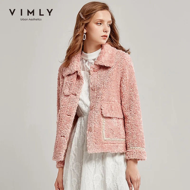 Vimly Женское пальто из искусственной овечьей шерсти Осень зима винтажное
