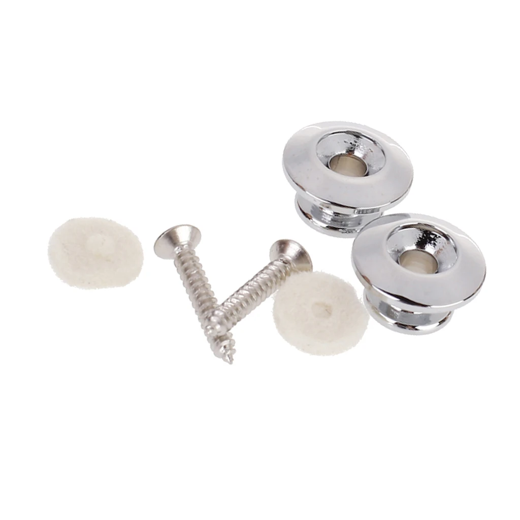2 Solid Quality Replacement Buttons For Guitar Mandolin Strap Lock Silver Screws
