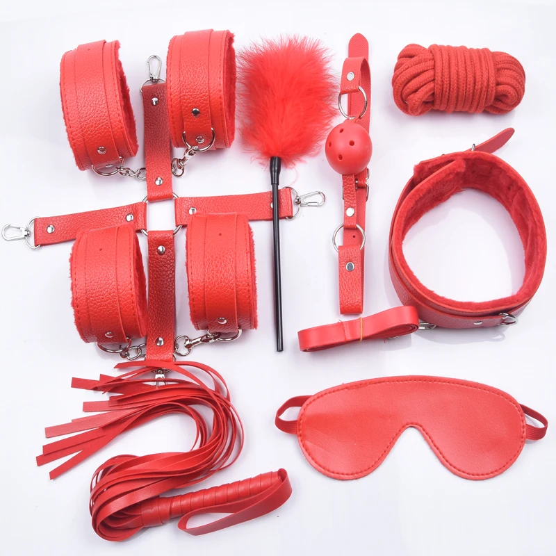Najtaniej 10 sztuk zestaw zabawki erotyczne dla kobiet skóra z pluszowymi kajdankami bat zaciski na sutki liny Bdsm Bondage zestaw zabawy dla dorosłych