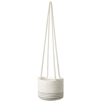 

Home Decor Cotton Blend Space Saving Planter Balcony Eco Friendly Hanging Basket Wall Plant Holder Hand Woven With Long Rope