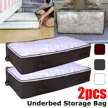 

2Pcs 100x50x15cm Clothes Bedding Blanket Pillow Quilt Storage Bag Pouch Organizer Box Waterproof Luggage Zipped Handles Bags