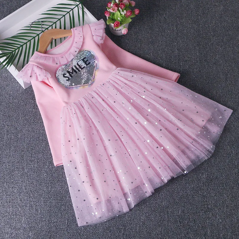 Teenster, Vestidos, двусторонний костюм с блестками и единорогом, нарядное платье-пачка для девочек, Рождественский наряд, Зимние флисовые Детские платья для девочек