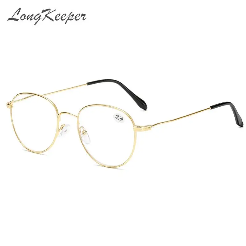 Longkeader, классические металлические круглые очки для чтения, плоское зеркало, женские очки, прозрачные линзы, для взрослых, очки для дальнозоркости, UV400