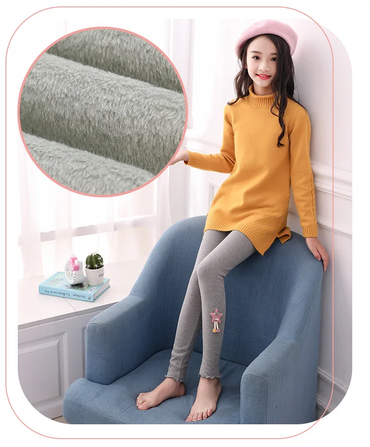 Kids Skinny Pencil Pants Girls Winter Cute Cartoon Bowknot Leggings Children Thick Warm Clothing Fall Bottoms Spring Trousers