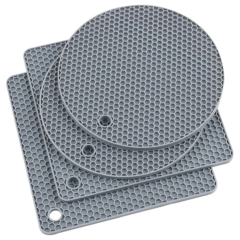 soporte para ollas calientes 18 cm Juego de 4 alfombrillas de silicona resistentes al calor para ollas y salvamanteles cuadrado almohadilla de mesa de cocina de panal multiusos salvamanteles