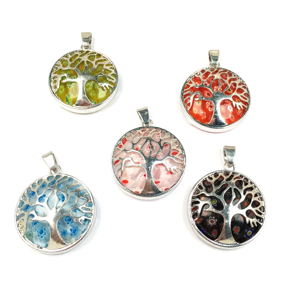

Natural Stone Pendant Round Shape Colored Crystal Pendants for Women Jewelry Making DIY Necklace Accessories 28x30mm