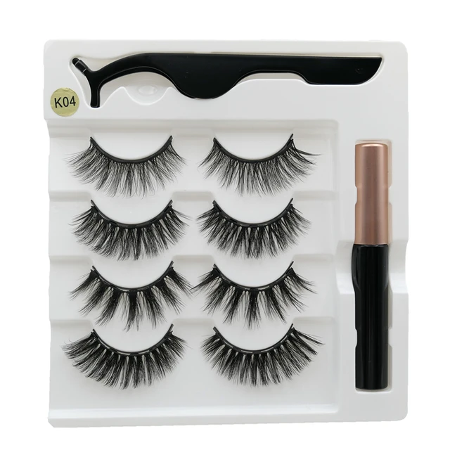 4 pairs of magnetic eyelashes natural soft magnet eyelashes natural magnetic eyeliner makeup mink eyelashes set tool K04