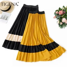 Женская трикотажная юбка макси TIGENA, длинная плиссированная юбка с высокой талией для женщин на осень-зиму