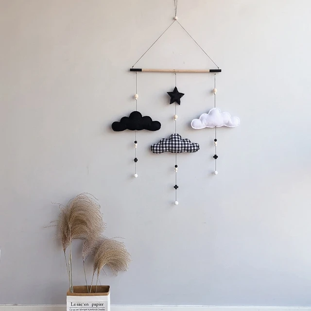 Cute Felt Clouds Shape Wall Hanging Decor Pendant Nordic Style Wooden Stick Tassel Hanging Toys Children Room Decor Home Decor 1