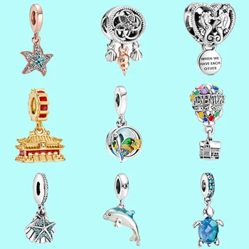

2020 New Original 925 Silver Beads Shimmering Dolphin Dangle Charms Fit Pandora Bracelet DIY Women Jewelry