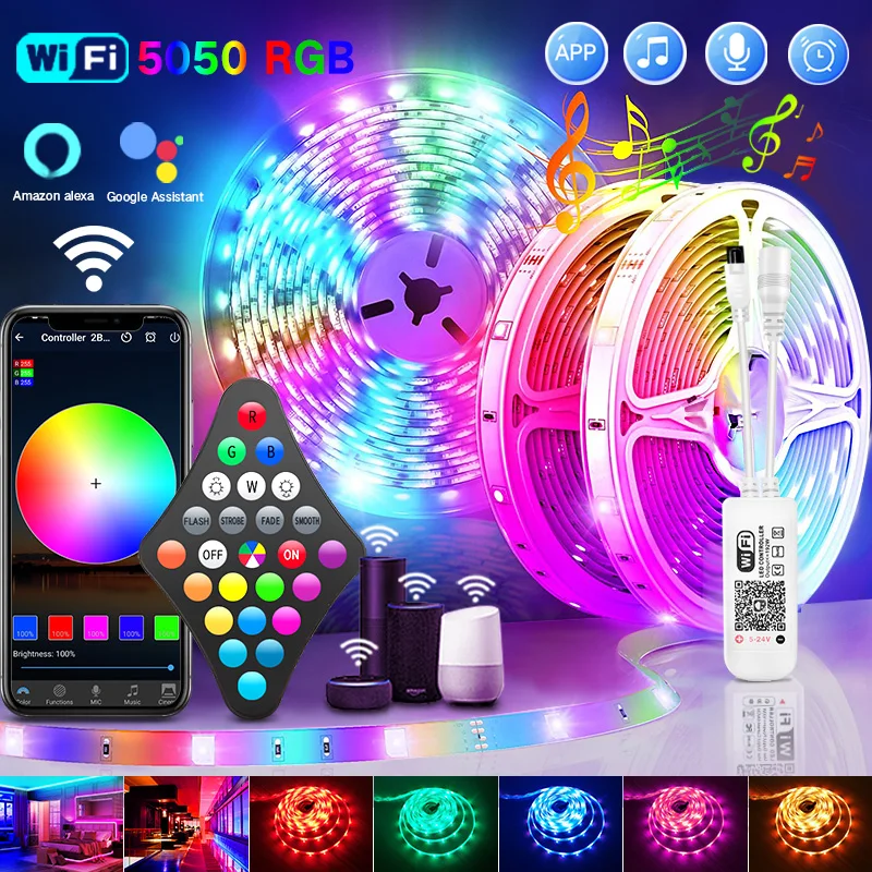 20 м 30 М 5050 Wi-Fi RGB светодиодные ленты s Bluetooth Luces светильник SMD 2835 Гибкая