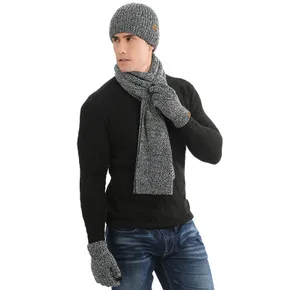 Новый Зимний вязаный шерстяной утолщенный мужской и женский шарф шляпа перчатки Комплект из трех частей зимний теплый комплект Женская