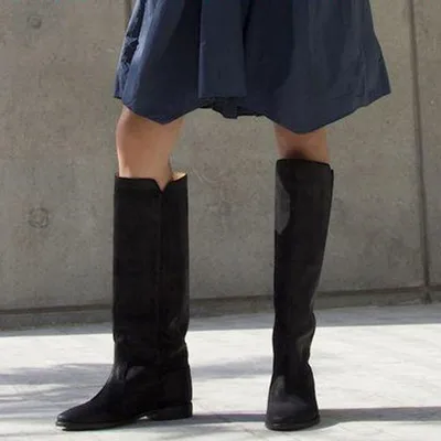 

High winter boots for girls Distressed Leather Straight Long Boots Height Increasing Knee High Boots Black Brown ladies boots