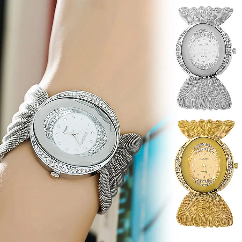 

Top Luxury Brand Fashion Women watches Rhinestone Oval Dial Wide Mesh Band Analog Quartz WristWatch Gift reloj mujer Accessories