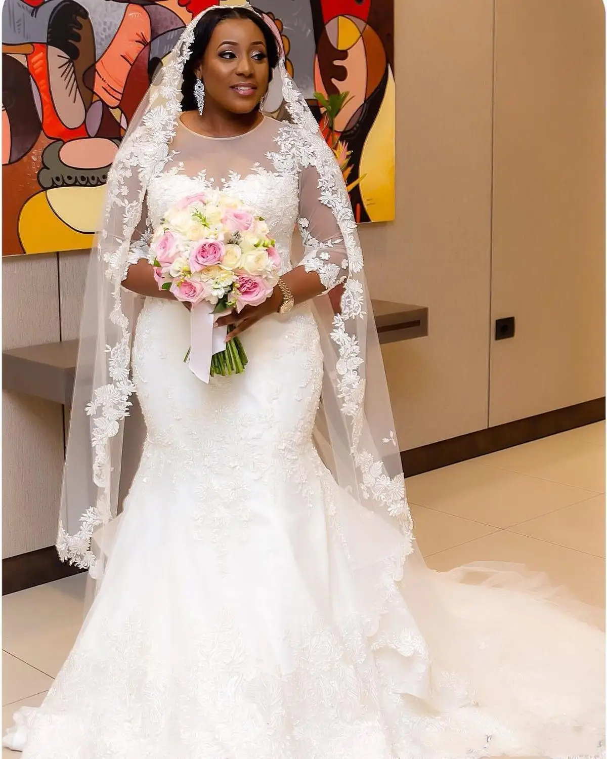 Свадебные вуали, элегантное кружево, тюль, настоящие фотографии, бусины, цена, белые/цвета слоновой кости, Длинные свадебные аксессуары для вуалей, дешево