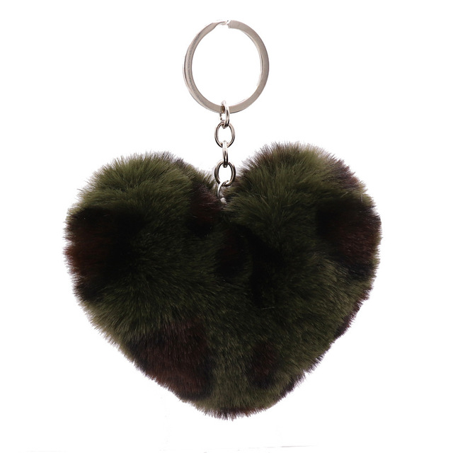 Rabbit Fur Pom-pom Keychain Leopard-print Pom-pom Keychain Lady Mobile Phone Bag Key Ring Love Pendant Decoration