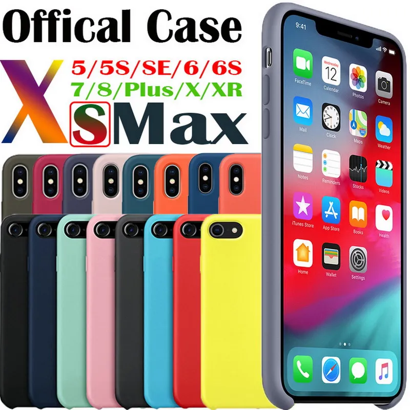 

1:1 Original Official Silicone Case for Apple iPhone 7 8 Plus Back Cover for iPhone X XS Max XR 5 5S SE 6 6S Plus Case with Box