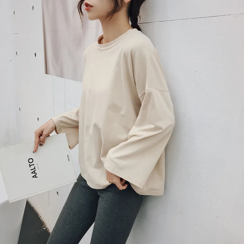 

Harajuku T Shirt Women Streetwear Oversized Long Sleeve T-Shirt Spring Autumn Casual Solid Top Tees Female 2019 Women Clothes